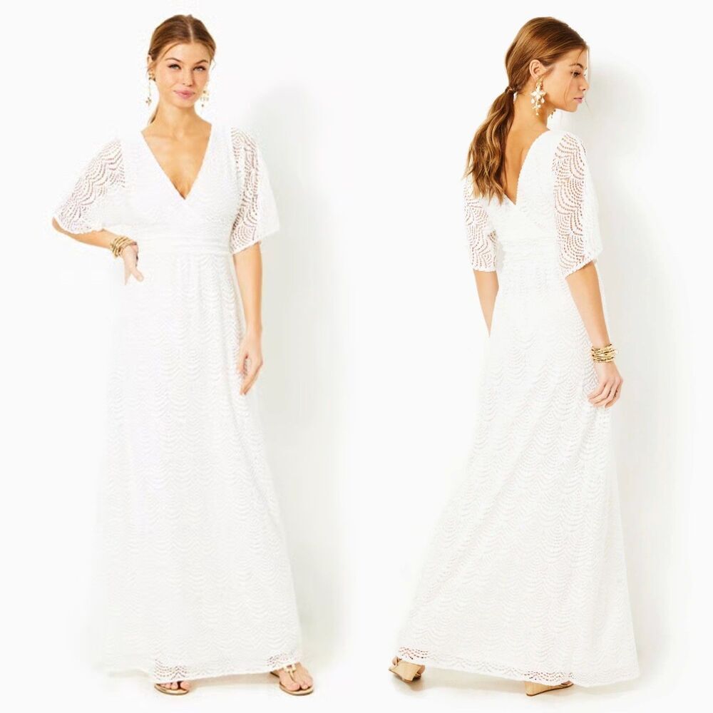 Lilly Pulitzer Women Size XS White Parigi Lace Maxi Dress Resort Wedding Party